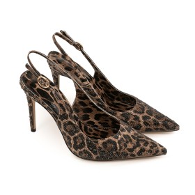 Con Tacco A Spillo Scarpe Donna Classiche Decollete Slingback Marrone Scuro Sexy Tacco Alto Finta Pelle