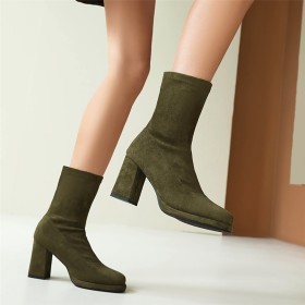 Faux Leather Comfort Thick Heel 8 cm High Heel Suede Classic Ankle Boots For Women Block Heel Sock