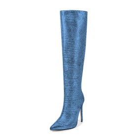 Sparkle Highheel Glitter Lange Laarzen Vrijetijds Overknee Boots Imitatieleer Slangenprint