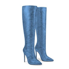 Sparkle Highheel Glitter Lange Laarzen Vrijetijds Overknee Boots Imitatieleer Slangenprint