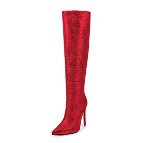 Stilettos Sequin Snake Printed High Heel Thigh High Boot Faux Leather Red Sparkly Tall Boot