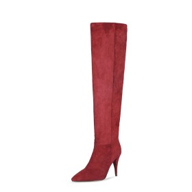 Vintage Stylish Tall Boots Faux Leather Fur Lined Stiletto Heels Going Out Shoes Burgundy Slouch Knee High Boots High Heels