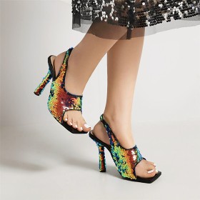 High Heel Formal Dress Shoes Ombre Sandals Stiletto Modern Glitter
