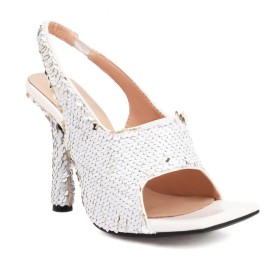 Sparkly White Party Shoes High Heel Stiletto Dress Shoes Womens Sandals Glitter