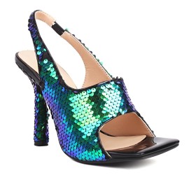 Sparkle Glitter Ombre Naaldhak 10 cm High Heel Sandaal Slingback Groen Peep Toe