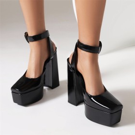 15 cm High Heel Casual Block Heel Belt Buckle Sandals Sweet Heart Patent Leather Platform Faux Leather Chunky Heel