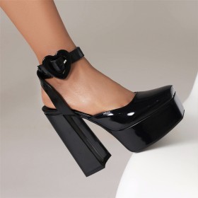 15 cm High Heel Casual Block Heel Belt Buckle Sandals Sweet Heart Patent Leather Platform Faux Leather Chunky Heel