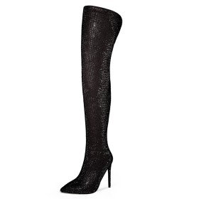 Modern Tall Boots Going Out Footwear High Heels Sequin Stiletto Sparkly Thigh High Boots