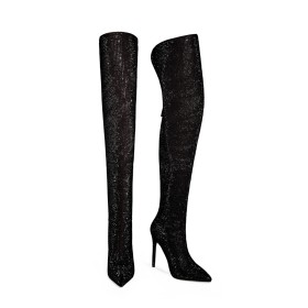 Hoge Laarzen Going Out High Heel Met Steentjes Sparkle Overknee Boot Suède Galaschoenen Mode