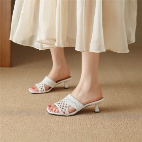 Sandalen Damen Mules Pfennigabsatze Schöne Peeptoes 5 cm Niedriger Absatz