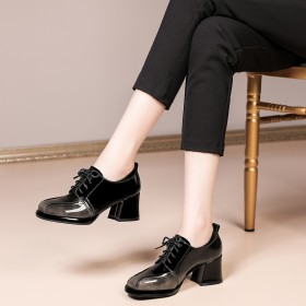 Classique Confort 2022 Chaussures Pour Femme Grises À Lacets Degrade De Couleur Vernis À Talon Bout Rond Ceremonie Talon Carré Cuir