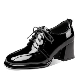 Confort Noir Derbies Talons Epais Business Casual A Talon 6 cm Lacets Chaussures Pour Femmes Degrade De Couleur Talon Carré