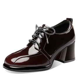 6 cm Mid Heels Shooties Chunky Hee Patent Leather Dress Shoes Oxford Shoes Comfortable Block Heels Gradient Classic