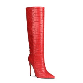 Riding Classic High Heels Vintage Fur Lined Tall Boots Knee High Boot Faux Leather Red Patent Leather 2022 Crocodile Print