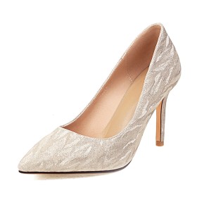 Bout Pointu Chaussure Mariée Brillante Chaussure Pour Femme Champagne Escarpin A Talon 8 cm Paillette Bout Fermé Talon Aiguille