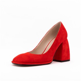 Stöckelschuhe Wildleder Frühjahr Comfort Schuhe Damen High Heels Rot Elegante Blockabsatz