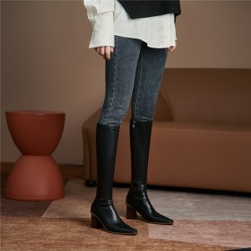 Knee High Boot Comfort 7 cm Mid Heels Tall Boots Faux Leather Fall Fur Lined Patent Leather Chunky Heel Classic Sock Square Toe Business Casual Block Heels