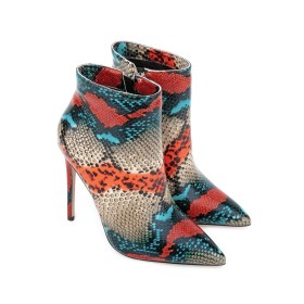 Snake Printed Ankle Boots Casual Classic Embossed Patent Leather Multicolor 12 cm High Heeled Red Faux Leather Pointed Toe Sexy
