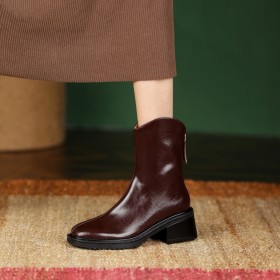 Chelsea Boots Vintage Gesloten Neus Lak Gevoerde Mode Laarsjes dames Met Lage Hakken Leer High Tops Blokhak