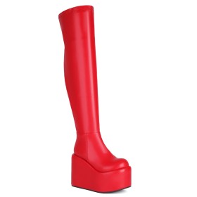 Classic Thigh High Boots For Women Flats Patent Platform Comfort Red Tall Boot