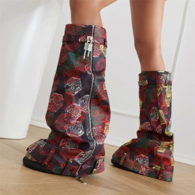 Wedge 2023 Multicolor Knee High Boot 8 cm High Heel Snake Printed Faux Leather Tall Boots