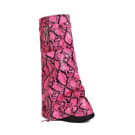 High Heels Multicolor Round Toe Tall Boots Knee High Boot For Women Snake Printed Wedge