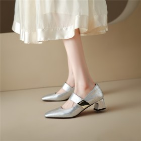 Chunky Heel Ankle Strap Shoes Elegant Business Casual Classic Mary Janes Patent Mid High Heeled Block Heels