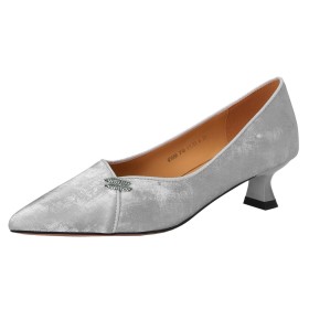 Satin Textured Leather Dress Shoes Business Casual Shoes Pointed Toe Kitten Heel Low Heeled Pumps Comfort