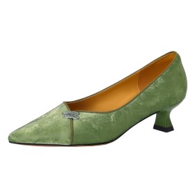 Elegant Formal Dress Shoes Satin Textured Leather Green Business Casual Pumps 2 inch Low Heel