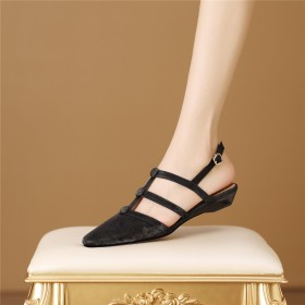 Belt Buckle Sandals Business Casual Satin Textured Leather Flat Shoes Leather Slingbacks Comfort