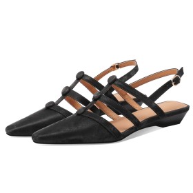 Belt Buckle Sandals Business Casual Satin Textured Leather Flat Shoes Leather Slingbacks Comfort