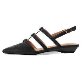 Belt Buckle Sandals Business Casual Satin Textured Leather Flat Shoes Leather Slingbacks Comfort