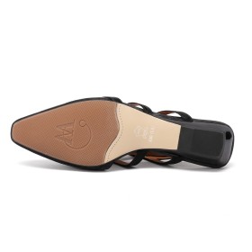 Belt Buckle Sandals Business Casual Satin Textured Leather Flat Shoes Leather Slingbacks Comfort