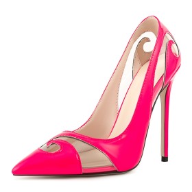 Classique Chaussures Escarpin Transparente Rose Fushia A Talon Vernis