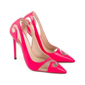 Classic Formal Dress Shoes Business Casual Pumps Transparent 13 cm High Heels Womens Footwear Fuchsia Stilettos