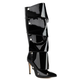 Lange Laarzen High Heel Knie Laarzen Met Studs Gevoerde