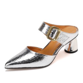 Going Out Feest Formele Blokhak Sandalen Dames Enkelbandje Middelhoge Heels Lak Sparkle Mules Mooie Leren