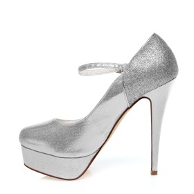 Pailletten Abendschuhe Ballschuhe Pumps Glitzernden Plateau Stilettos Schlupfschuh Silber High Heel