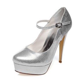 Pailletten Abendschuhe Ballschuhe Pumps Glitzernden Plateau Stilettos Schlupfschuh Silber High Heel