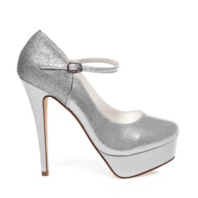 Pailletten Abendschuhe Ballschuhe Pumps Glitzernden Plateau Stilettos Schlupfschuh Silber High Heel