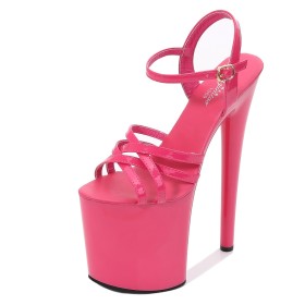 Open Toe Ankle Strap Hot Pink Classic Patent Leather Going Out Shoes Faux Leather Sandals For Women Platform