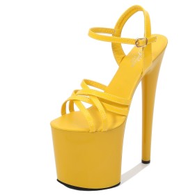 Yellow Platform Going Out Footwear Classic Patent Leather Sandals Sexy Open Toe With Ankle Strap Stiletto Heels