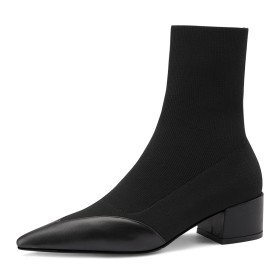 Block Heel Going Out Footwear Chunky Heel Sock Low Heeled Comfortable Stylish Sweater Ankle Boots Business Casual Pointed Toe Elegant
