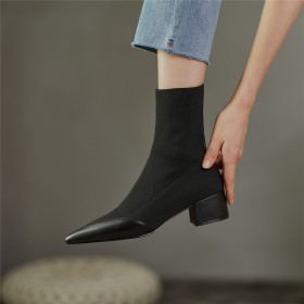 Block Heel Going Out Footwear Chunky Heel Sock Low Heeled Comfortable Stylish Sweater Ankle Boots Business Casual Pointed Toe Elegant