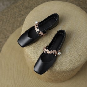 Low Heel Chunky Slip On Cute Comfort Leather Black Ankle Strap Polka Dots Beautiful Block Heels