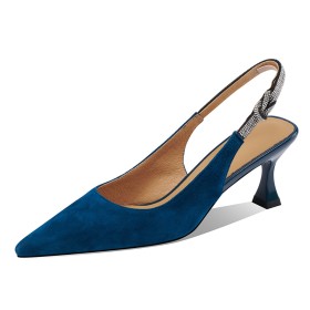 Naaldhakken Elegante Leer Middelhoge Hakken Met Steentjes Suède Business Casual Pumps Slingback