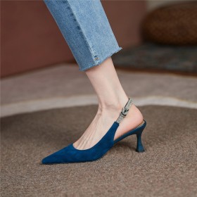 Naaldhakken Elegante Leer Middelhoge Hakken Met Steentjes Suède Business Casual Pumps Slingback