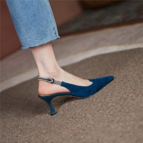 Naaldhakken Elegante Leer Middelhoge Hakken Met Steentjes Suède Business Casual Pumps Slingback