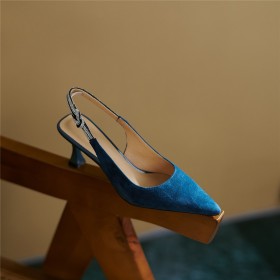 Naaldhakken Elegante Leer Middelhoge Hakken Met Steentjes Suède Business Casual Pumps Slingback