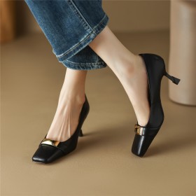 Pumps 6 cm Middelhoge Hakken Mooie Naaldhak Dames Schoenen Business Casual Leer